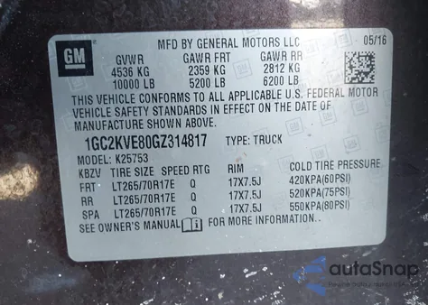 2016 Chevrolet Silverado 2500Hd Lt from USA, damaged, VIN 1GC2KVE80GZ314817
